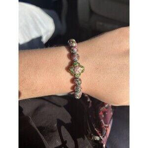 Vintage Floral Champleve Cloisonné Beaded Bracelet